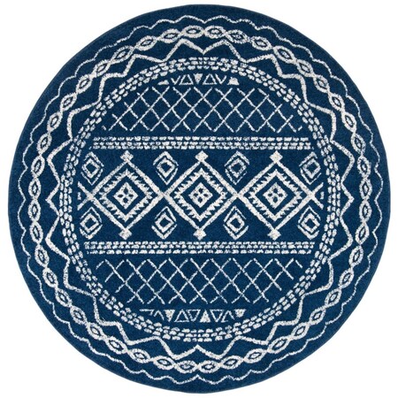 Safavieh 3 x 3 ft. Tulum Power Loomed Round Area Rug; Navy & Ivory TUL268N-3R